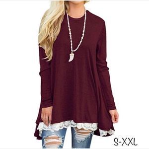 Wine Colored Lace Trim Dress Tunic S-XXL